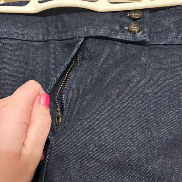 Talbots Women’s Dark Wash Denim Jean Skirt Button Zip Closure Petite 14 - Picture 3 of 13